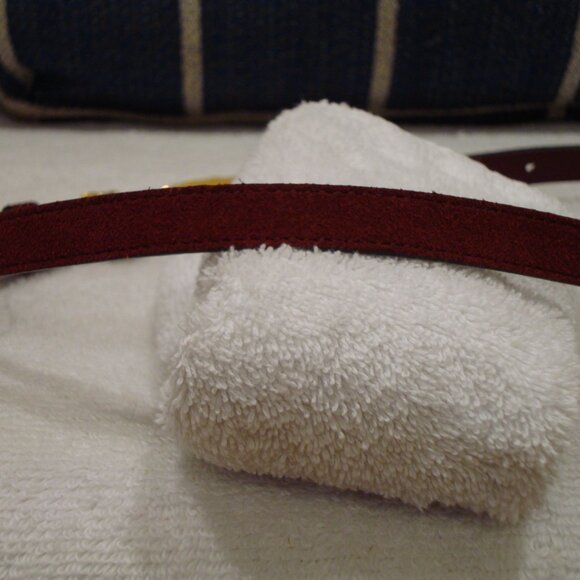 Gucci Burgundy Suede Gold Metal Interlocking G Buckle Skinny Belt (M) VERY GOOD! - Picture 10 of 13